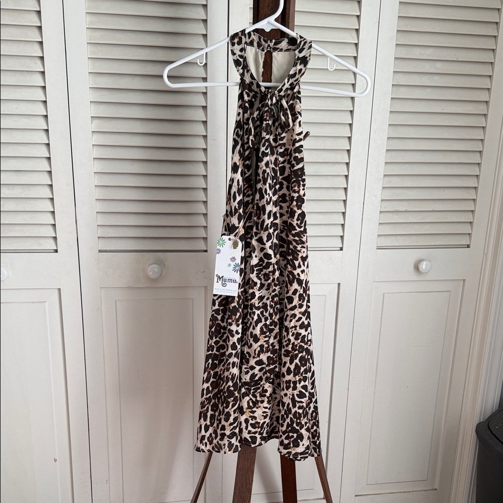 Show Me Your Mumu Leopard Halter Dress - Black, Taupe & Cream